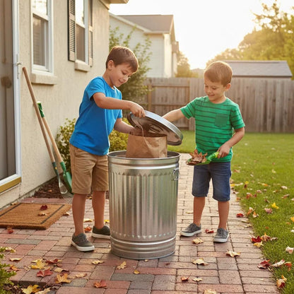 31 Gallon Metal Trash Can with Lid, Durable Silver Garbage Can-Easy to Clean,Suitable for Outdoor, Kitchen, Office