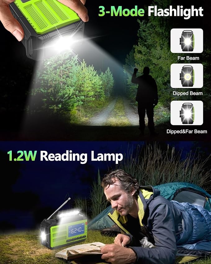10000wAh/37000mWh Hand Crank Emergency Radio, AM FM NOAA Weather Alert Radio, Portable, Solar, 4 Charging Methods, 3-Mode Flashlight, Reading Lamp, SOS Alarm, Phone Charger for Winter Storm Emergency