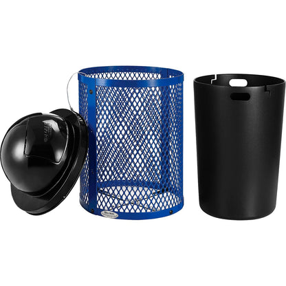 Global Industrial 36 Gallon Outdoor Steel Trash Can with Dome Lid, Plastic Liner and Anchor Kit Included, 23-1/2" Diameter x 40" H, Powder Coat Finish, Unassembled, Blue