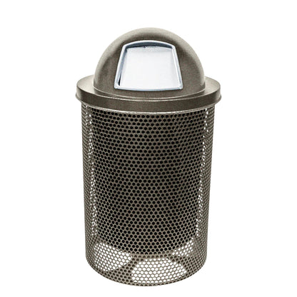 COATEDOUTDOORFURNITURE 32-Gallon Heavy-Duty Punched Steel Round Trash Receptacle, Commercial Outdoor Waste Bin with Liner & Black Dome Lid – Made in America (Textured Gold Vein)