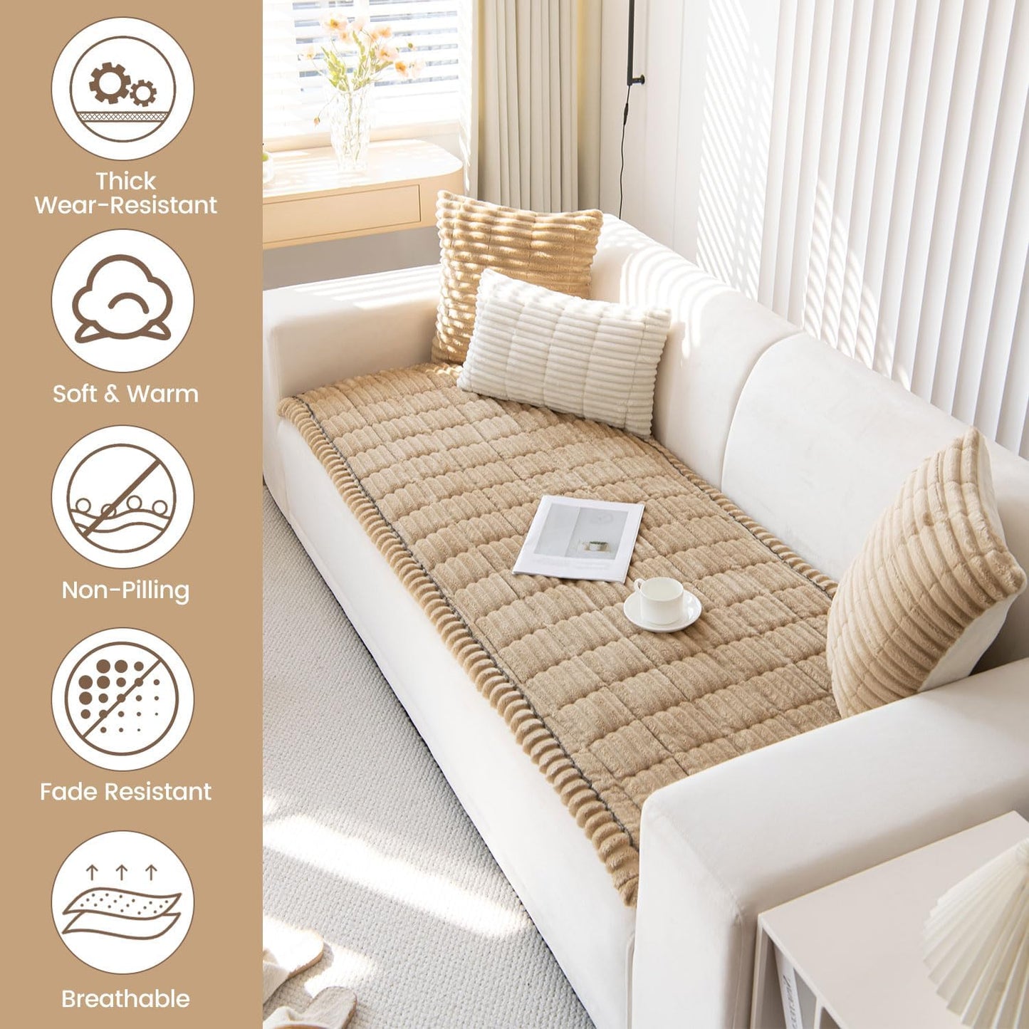 OTOB Couch Cover for Dogs Washable, Non Slip Plush Sofa Covers for 3 Cushion Couch, Fuzzy Pet Friendly Mat Bed Furniture Protector Sofa Slipcover, All Seasons (Coffee, 27.6" x 70.9")