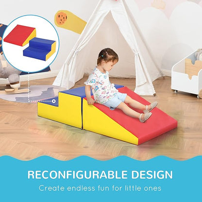 Soozier 2 Piece Climb and Crawl Activity Play Set, Soft Secure Foam Playset for Toddler, Preschooler, Indoor Play, Baby Learning Toys, Multicolor