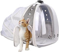 halinfer Expandable Carrier Backpack for Kitten Bunny and Small Puppy, Vented Transparent Space Capsule Astronaut Cat Bubble Window, PU Leather Grey Vet Carry Bag
