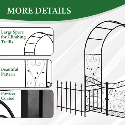 VINGLI Garden Arbor Arch, Wedding Arch Archway for Ceremony Party, Trellis for Plant Climbing, Christmas Decorations Pergola for Backyard, Lawn, Patio, Yard (Arbor with Gate and Fence)