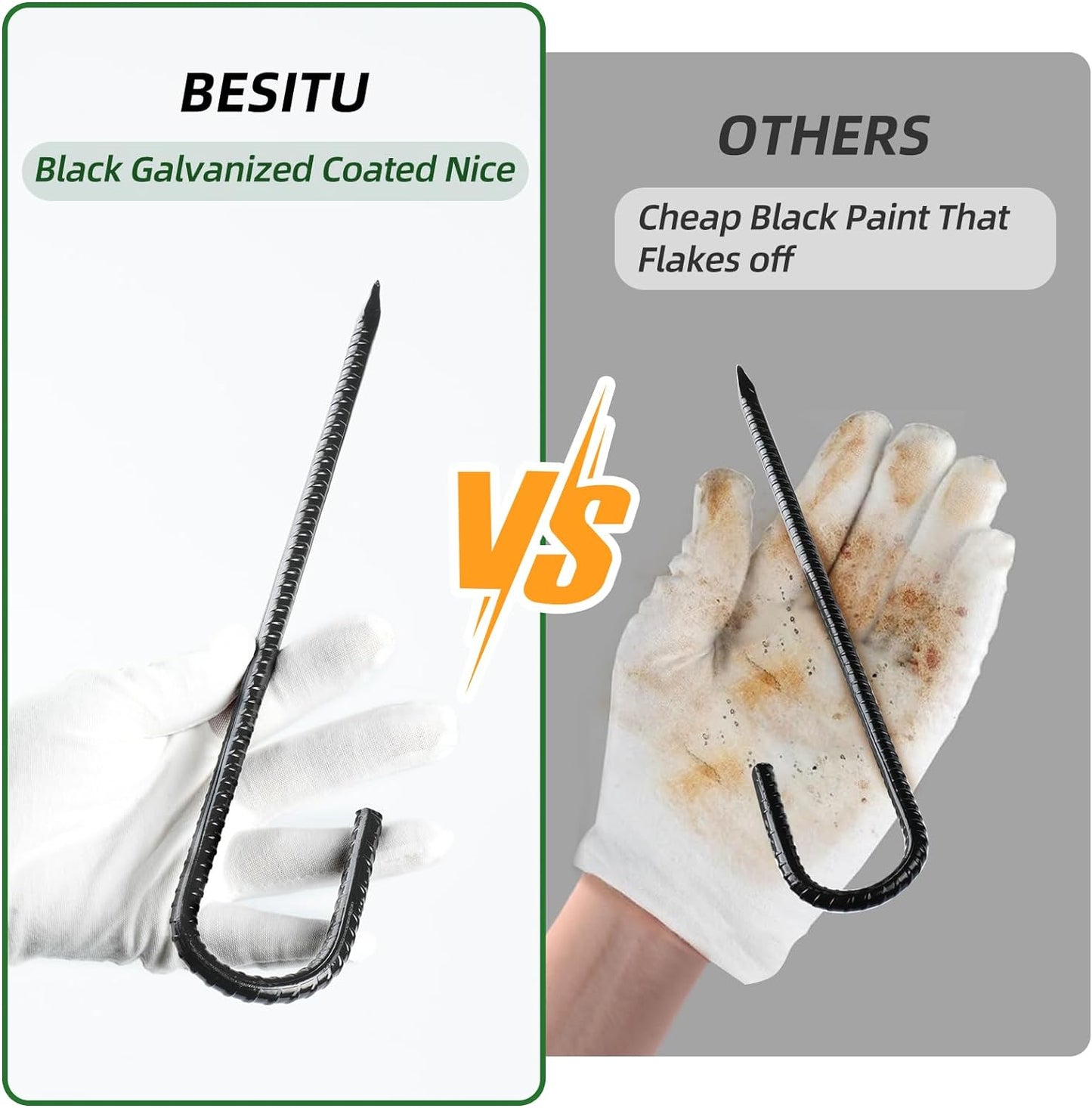 12 Inch Rebar Stakes J Hook Ground Stakes 16-Pack Heavy Duty Galvanized Chain Link Fence Stakes Metal Tent Stakes for Outdoor Lawn Decorations Inflatables Canopy Swing Set