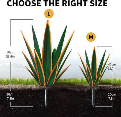 Large Tequila Rustic Sculpture, Rustic Metal Plants for Outdoor Patio Yard, Home Decor Hand Painted Agave Garden Statue, Outdoor Lawn Ornaments Yard Stakes (Dark Green - L)