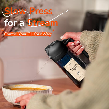 TrendPlain 16oz/470ml Blue Glass Olive Oil Sprayer for Cooking - 2 in 1 Olive Oil Dispenser for Kitchen Gadgets, Air Fryer, Salad, and BBQ - Black