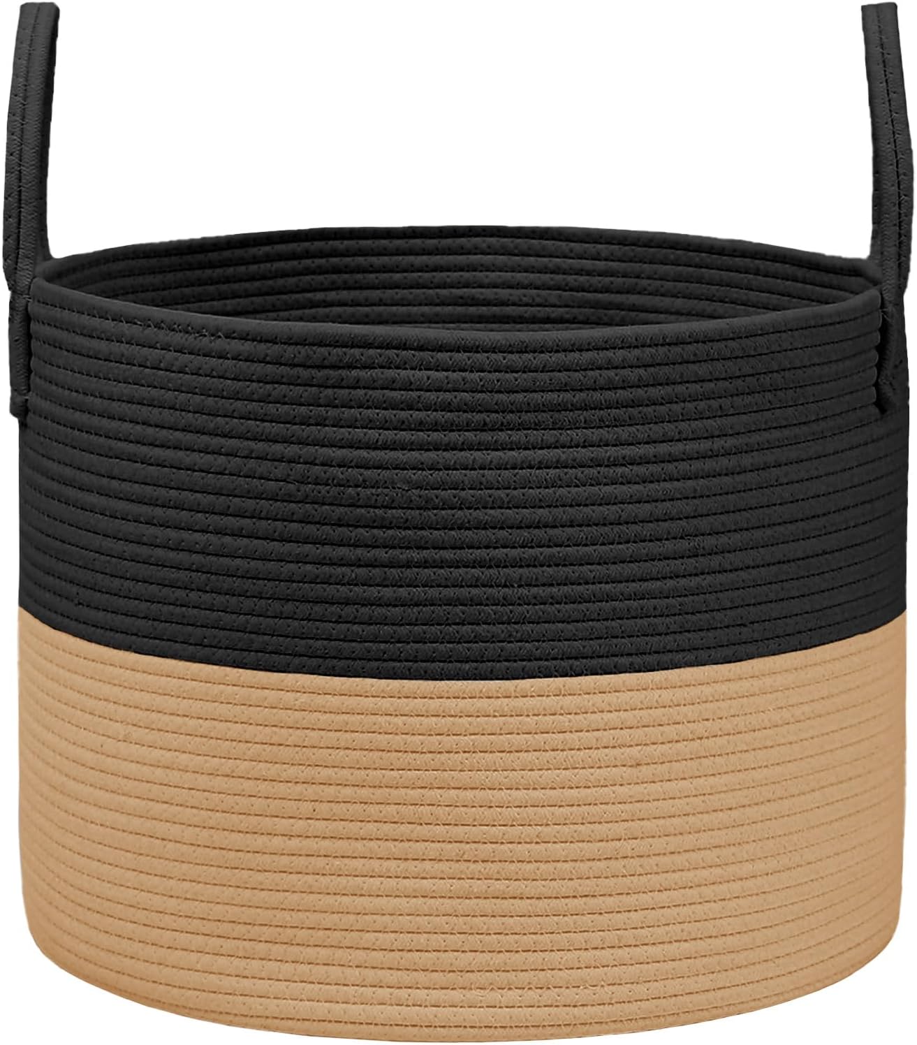 Woven Blanket Basket,115L Large Rope Storage Bin with Handles, Organizer for Blankets Toys Book and Clothes, Laundry Basket for Living Room Bedroom Nursery,Black&Jute