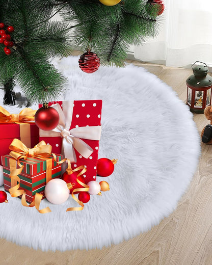COOLWUFAN 36 Inches Christmas Tree Skirt for Xmas Tree Holiday Party Decorations White Plush (White)