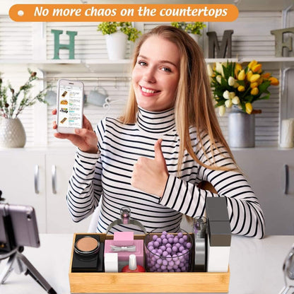 Bathroom Vanity Tray Organizer Bamboo, Small Wood Tray for Bathroom Counter Kicthen Drawer, Rectangular Toilet Paper Storage Basket Box, Guest Sink Tray Decor, Bathroom Accessories 15" x 6" x 2.5"