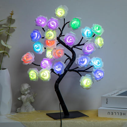 18 Colors Rose Tree Lamp - Multicolor LED Rose Flower Night Light Pink Flower Lamp Rose Lamp Tabletop Bonsai Tree for Wedding Valentine's Day Decorations Wedding Girls Party Bedroom