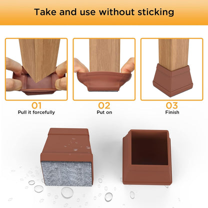 16 PCS Square Chair Leg Floor Protector, Silicone Chair Leg Cover, Furniture Leg Protectors with Felt, Mobile Table Leg pad, Protect The Floor from Scratches.1 1/2 in Brown.