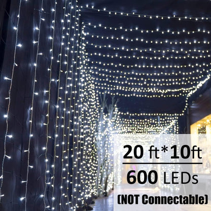 Solhice LED Curtain Lights Outdoor 20ft x10ft Cool White, 600 LED String Lights Backdrop Indoor Plug in, Twinkle Lights for Outside Backyard Wedding Bedroom Décor (Not Connectable)