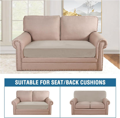 H.VERSAILTEX Velvet Stretch Individual Couch Cushion Cover Plush Slipcover for Loveseat Sofa Furniture Protector Seat Cover (1 Piece Loveseat Cushion Cover, Oatmeal)