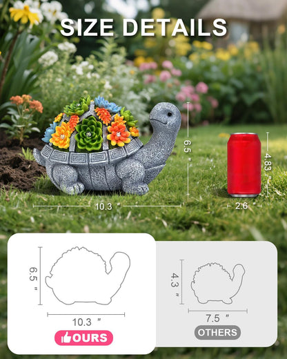 Solar Turtle Statue Garden Decor for Outside with Succulents and 7 LED Lights – 10.3 Inch Cute Lawn Ornaments for Patio, Porch, Balcony & Yard – Unique Birthday Gifts for Women Mom Grandma Wife