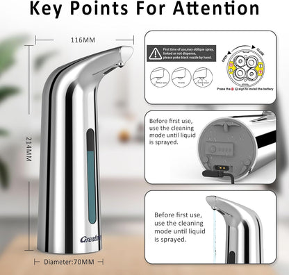 Convenient Automatic Soap Dispenser,4 Adjustable Levels Touchless Hand Sanitizer Pump with Infrared Sensor, 400 ml Countertop Electric Soap Dispenser for Bathroom,Kitchen