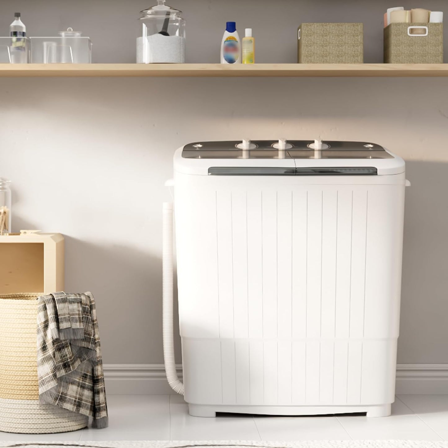 Pataku Portable Washing Machine, 17.6 Lbs Compact Mini Washer and Dryer Combo,Twin Tub Laundry Washer with Spin Cycle, Soaking Function Ideal for Apartment, Dorms, RVs Camping, Grey