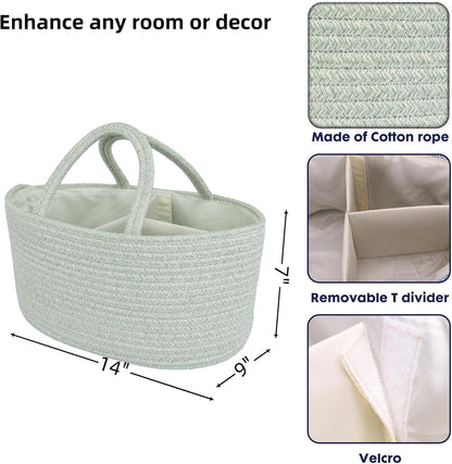 Diaper Caddy Organizer Cotton Rope Baby Basket Nursery Storage and Portable Tote Bag for Car Ideal Baby Shower Gifts and Registry Must-Have for Newborn Essentials light green