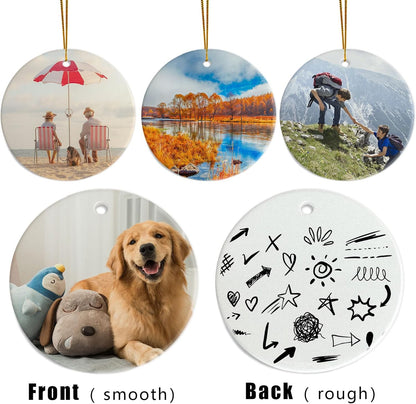 Sublimation Ceramic Ornaments - Bulk White Round Porcelain Ornament Blanks for Heat Press Printing - Personalized Xmas Tree Keepsake Crafts Gift