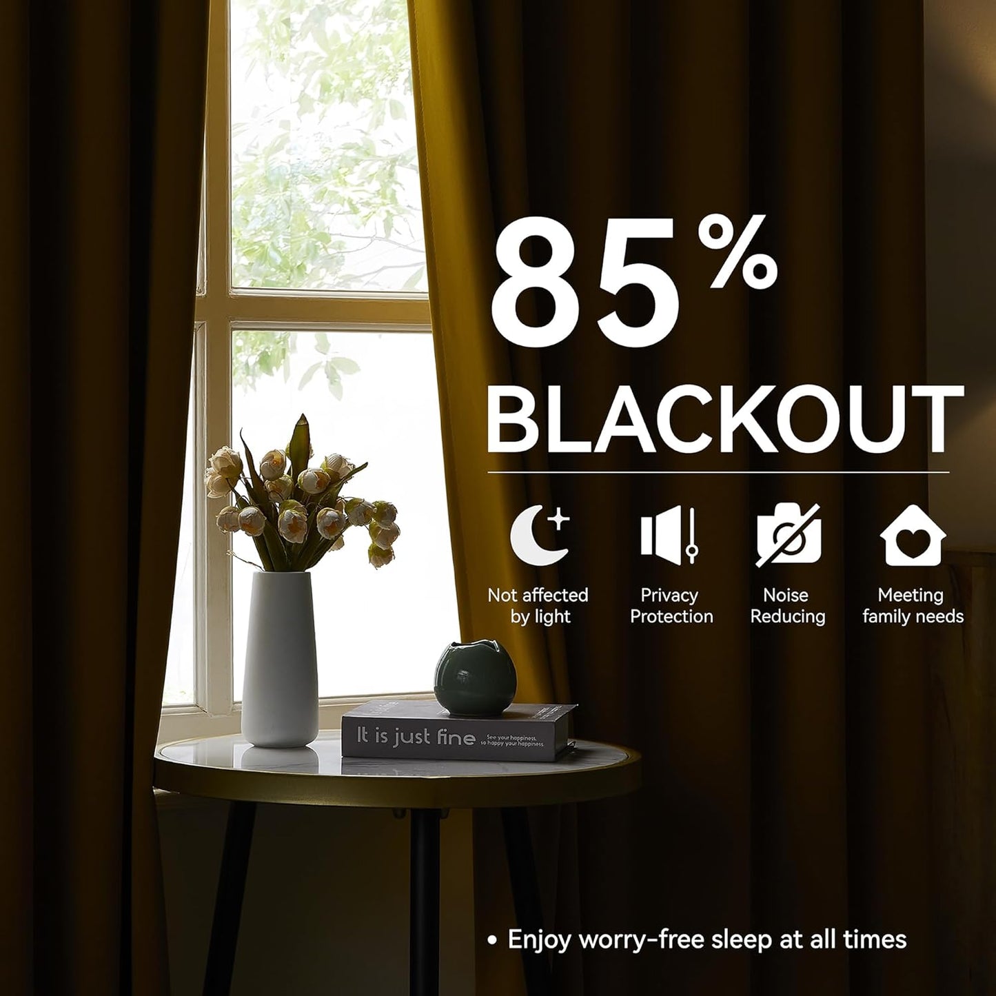 KangBang Gold Yellow Blackout Curtains for Bedroom 2 Panels, Light Blocking Pinch Pleat Vertical Drapes with Hooks for Flat/Apartment Office, Solid Privacy Assured Elegant Modern Decor,40x84 Inch