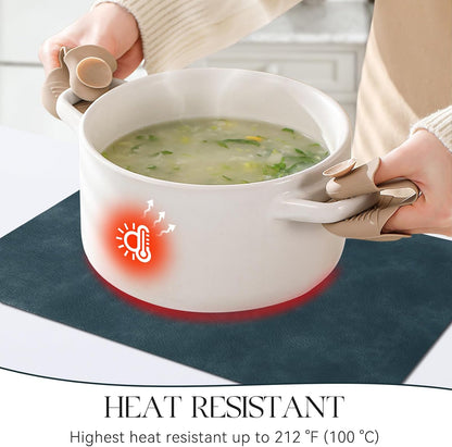 MOSAYT Vinyl Placemats Set of 12-12 X 17 Inch - Faux Leather 100% Waterproof Oil-Proof Wipeable PU Place Mats, Heat Resistant Reversible Table Mats for Kitchen, Dining, Outdoor (Navy Blue)