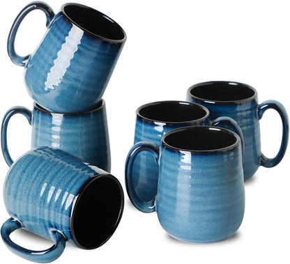 Hasense Porcelain Coffee Mugs Set of 6, 15 Ounce Large Ceramic Coffee Cups Set with Handle for Latte, Tea, Cocoa and Hot Chocolate, Blue Coffee Mugs for Men and Women, Microwave Safe