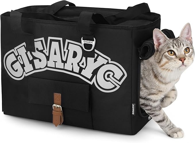 Dog Purse Carrier for Small Dogs, Cats and Puppies – Soft-Sided Foldable Pet Travel Bag with Multi Pockets, 3-Sided Mesh & Rollable Cover for Nervous Cats, Fits Pets up to 15 lbs (Black & Silver)