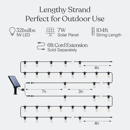 Brightech 104 (52x2) FT Ambience Pro Solar Powered Outdoor LED String Lights - Waterproof Remote Control Lights - 32 Bulbs, 7W Solar Powered Soft White Light for Camping, Patio, Garden