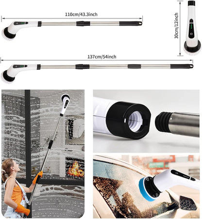 Electric Spin Scrubber, FARI Shower Cleaning Brush with 8 Replaceable Drill Brush Heads, Cordless Power Scrubber with Adjustable Handle Bathroom and Shower Cleaner