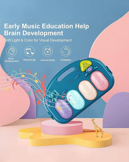 dearlomum Baby Play Mat Baby Gym,Funny Play Piano Tummy Time Baby Activity Mat with 5 Infant Sensory Baby Toys, Music and Lights Boy & Girl Gifts for Newborn Baby 0 to 3 6 9 12 Months（New Blue）