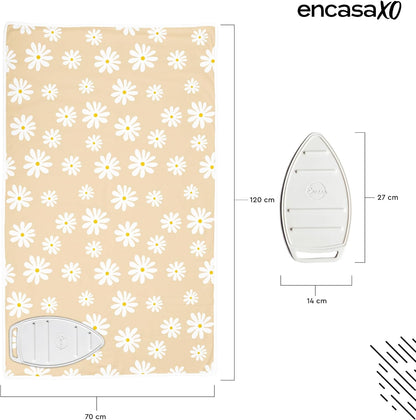Encasa XO Ironing Mat/Pad (Large 48"x28") with 3mm Padding & Silicone Iron Rest for Steam Pressing on Tabletop or Bed - Heat Resistant, Portable, Quilting & Travel Blanket - Daisy Beige