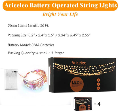 Led Fairy Lights Battery Operated, 4 Packs Mini Battery Powered Copper Wire Starry Fairy Lights for Bedroom, Christmas, Parties, Wedding, Centerpiece, Decoration (5m/16ft Multi-Colored)