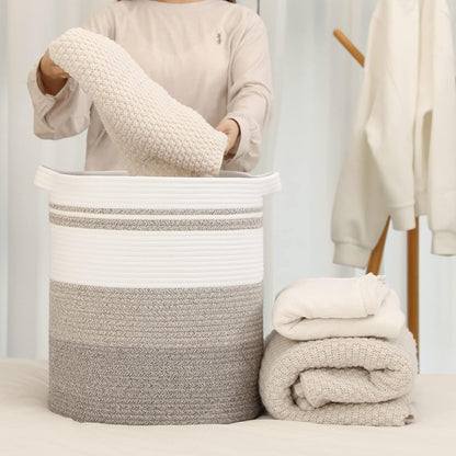 OIAHOMY 58L Laundry Baskets-Laundry Hamper, Storage Basket with Handles, Decorative Basket for Living room, Woven Storage Basket for Toys Bin, Pillows, Blankets, Clothes-18x16in-Gradient Brown