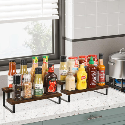 YINMIT Wooden Display Riser Stand, Tiered Perfume and Cologne Organizer Stand, 2 Tier Spice Rack Organizer, Rustic Display Shelf for Candles (2 Tier, 2 Pack)