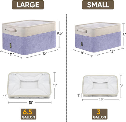 BALEINE 2 Pack Fabric Storage Bins for Shelves, Linen Storage Baskets for Organizing, Decorative Closet Bins for Clothes, Home (Lavender, 12"x8"x8")