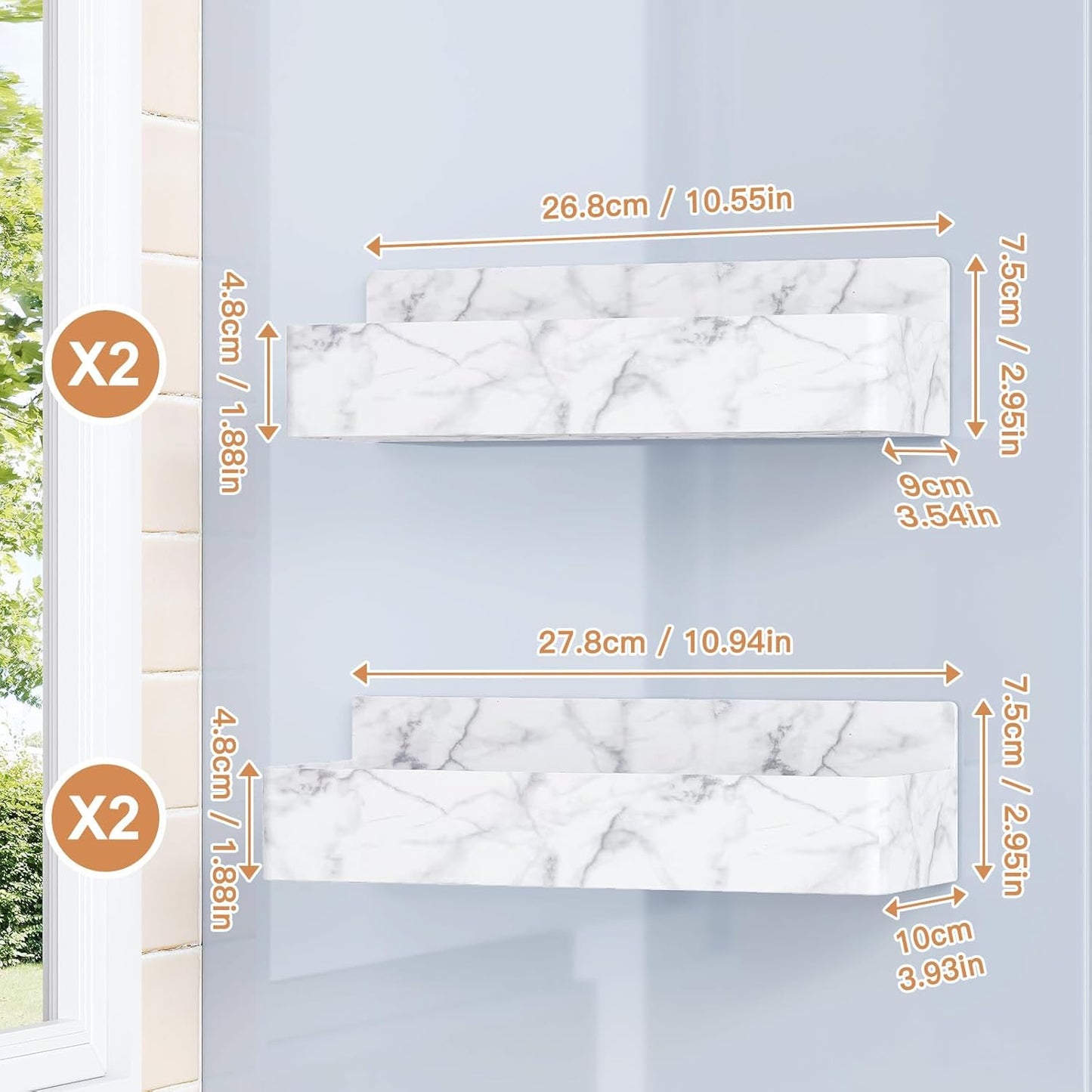 Magnetic Spice Rack for Refrigerator, Kitchen Organizer and Storage Shelf, Marble(4 Pack)