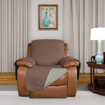 PureFit Reversible Quilted Sofa Cover, Water Resistant Slipcover Furniture Protector, Washable Couch Cover with Non Slip and Elastic Straps for Kids, Dogs, Pets (Oversized Recliner, Brown/Beige)