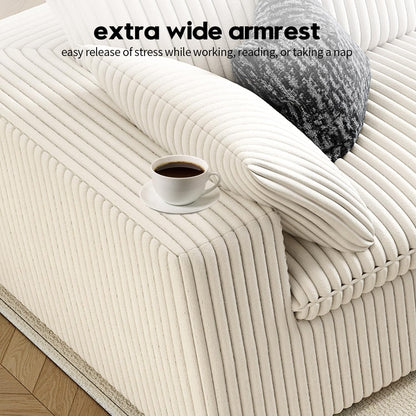 LoveSeat Cloud Couch Modular Sectional Sofa for Living Room,Modern Sofa with Deep Seat，2 Seater Boneless Couch,Comfy Upholstered Corduroy Couches for Apartment, Studio, Office,Bedroom，White