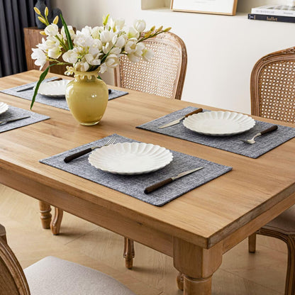 Placemats Set of 6, Bilayer Thickened Linen Place Mats Heat Resistant Machine Washable Wrinkle Free Carefully Selected Polyester Mats for Kitchen/Dining/Coffee Table (Light Grey)
