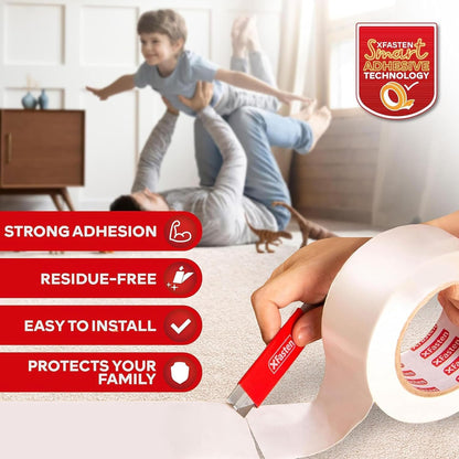 XFasten Double Sided Carpet Tape for Area Rugs 2 Inch x 30 Yards w/Mini Cutter, Residue-Free Carpet Tiles Tape, Heavy-Duty Rug Pad Gripper for Hardwood, Vinyl Flooring Underlayments, Laminate