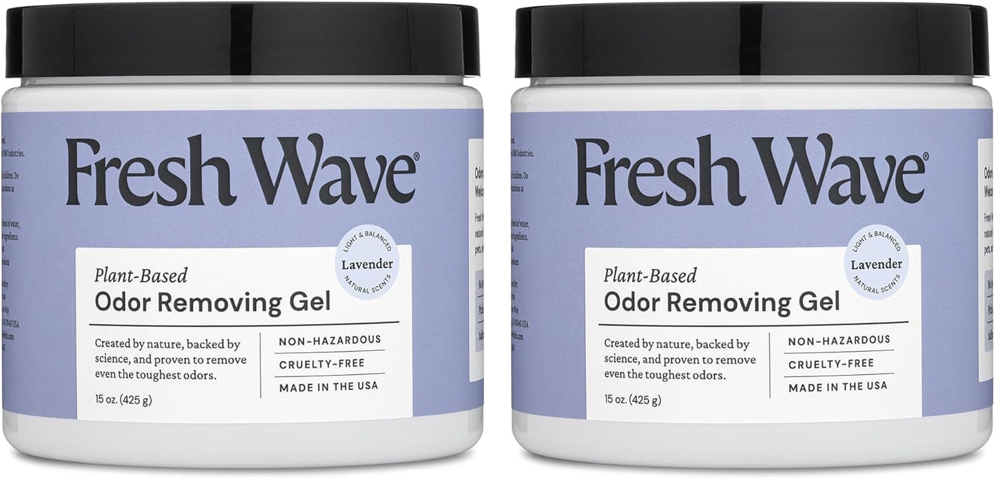 Fresh Wave Lavender Odor Removing Gel, 15 oz., Pack of 2 - Safer Odor Absorbers for Home, Natural Plant-Based Odor Eliminator, Every 15 oz. lasts 30-60 Days, For Cooking, Trash & Pets