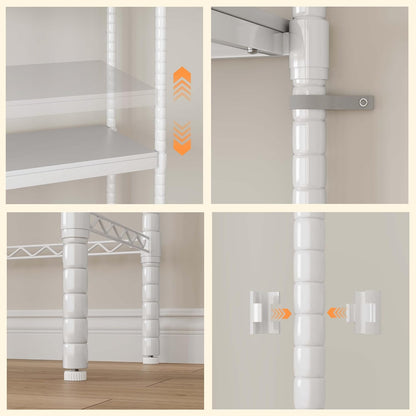 CABIHOME 5-Tier Over-The-Washer Shelf - Adjustable Height Laundry Organizer Space Saver, Double-Layer 100lb Shelves, 2 Hooks for Bathroom/Balcony (White)