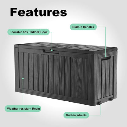 Vixzen 75 Gallon Resin Deck Box, Lockable Outdoor Storage Box for Patio Cushions Storage Furniture,Garden Tools, Pool Supplies, Weatherproof and UV Resistant- Black