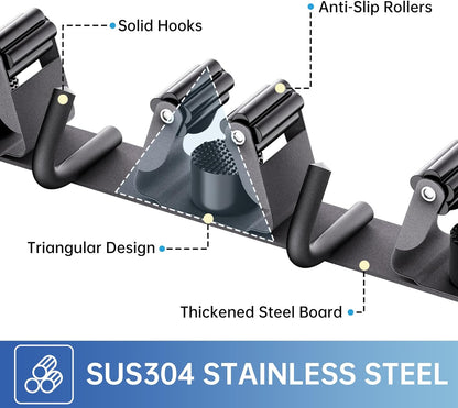 ZONGOOL 4 Racks and 5 Hooks Broom Holder Wall Mount Mop Hanger Wall Mount Metal Organization Tool Organizer Wall Hanging for Home Kitchen Garden Laundry Garage (Black)