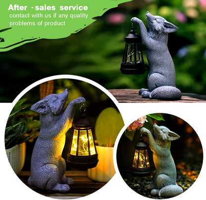 Fox Statue for Garden Decor, Garden Statue with Solar Power Light for Outdoor Patio Porch Lawn Yard Backyard Oudside Indoor Shelf Decoration,Praying Fox Sculptures Decorations to Wow Your Guests