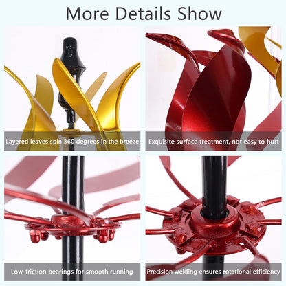 hogardeck Large Wind Spinners Outdoor, 93.3" Metal Tulip Wind Spinner with Stake, 360° Rotating Yard Art, Kinetic Flame Wind Sculptures for Home Lawn Backyard Patio Garden Decor (Red, Golden)