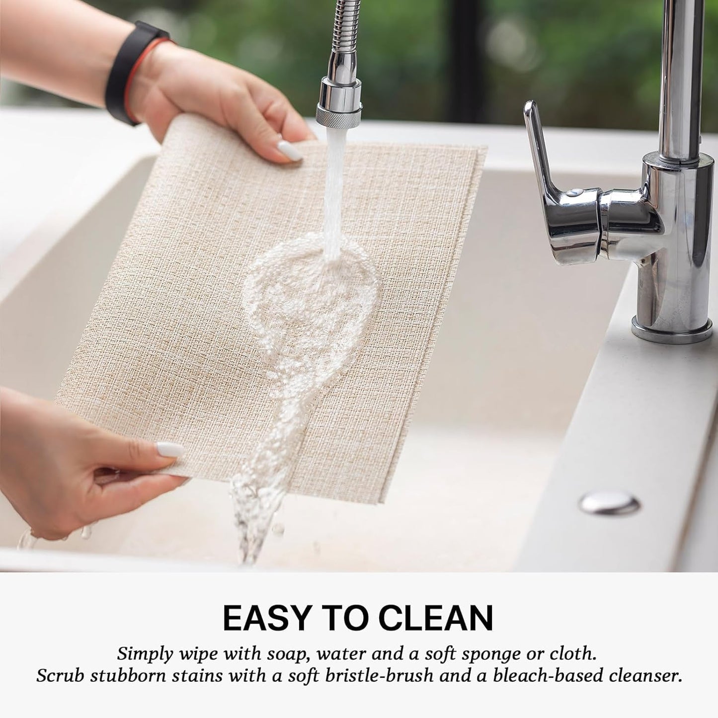 LEXMORE Placemats Set of 12 Vinyl/Plastic Woven Place Mats for Kitchen Table Indoor/Outdoor Washable Placemat Wipeable Dining Table Mats(A-Beige)