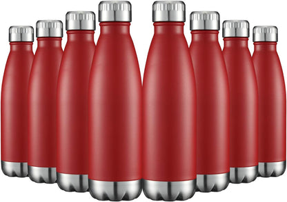 HASLE OUTFITTERS 17oz Stainless Steel Water Bottles Bulk, Vacuum Insulated Water Bottles Double Walled Powder Coated Reusable Metal Sports Water Bottles Keep Drinks Hot and Cold, Red, 8Packs