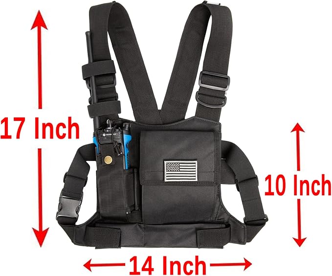 LUITON Radio Chest Harness with Reflective Strips Shoulder Holster Radio Vest Holder Two Way Radio Vest Rig Walkie Talkie Case with Front Pack Pouch for Motorola/Midland/Baofeng/Retevis