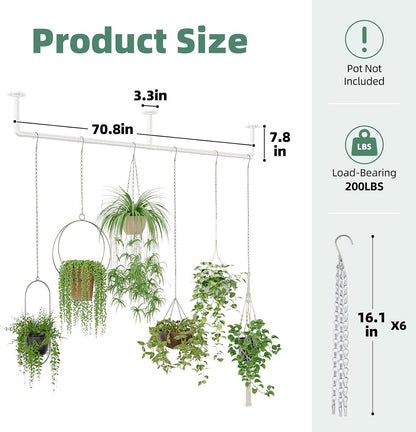 Plant Hanger Indoor with 6 Hanging Chains Hanging Planters for Indoor Plants Hanging Plant Holder Window Plant Shelves White Metal Rod(Pot not Included